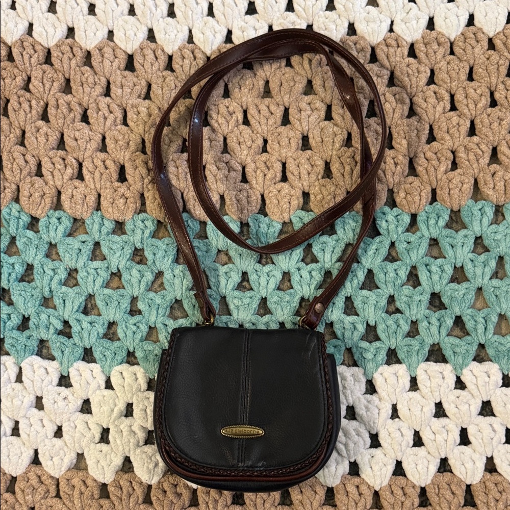 Liz Claiborne Vintage Black Brown Leather Mini Crosdbody Bag Purse Handbag